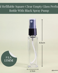 8ml Refillable Square Clear Empty Glass Perfume Bottle With Black Spray Pump