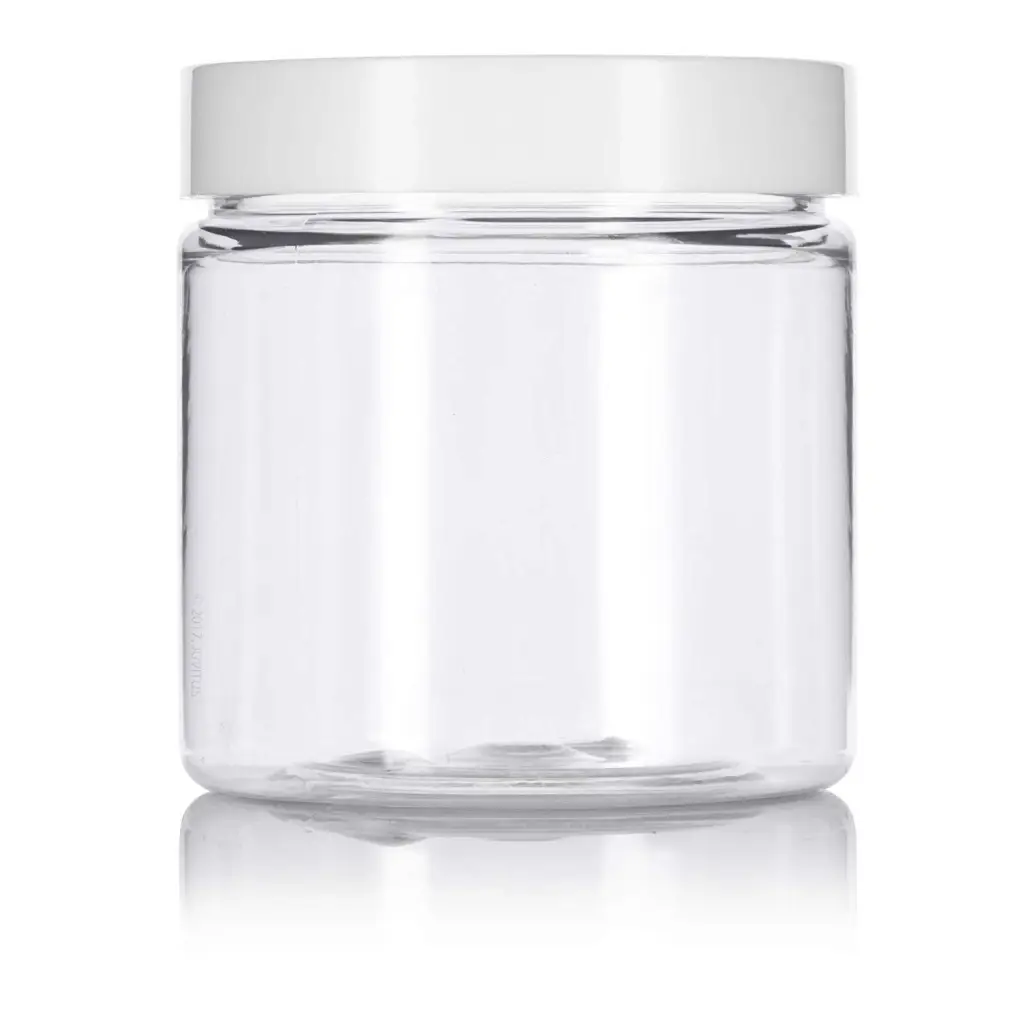 220ml Clear Basic Plastic Jar with White Straight Top Cap - PurensoSelect