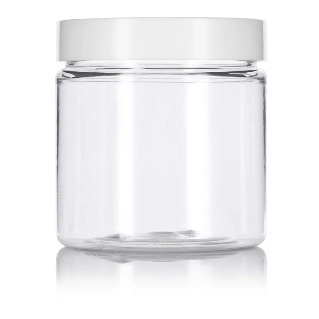 220ml Clear Basic Plastic Jar with White Straight Top Cap