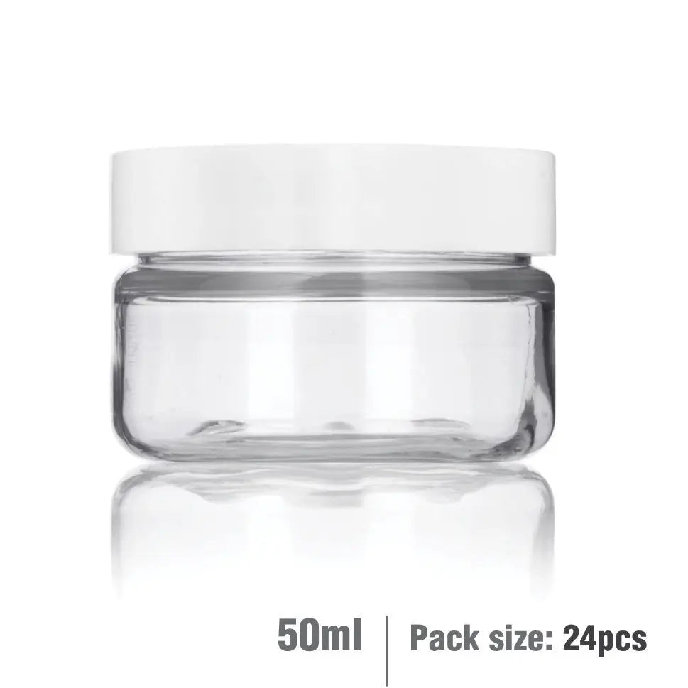 Buy Online 50ml Clear Basic Plastic Jar with White Straight Top Cap in India - Purenso Select