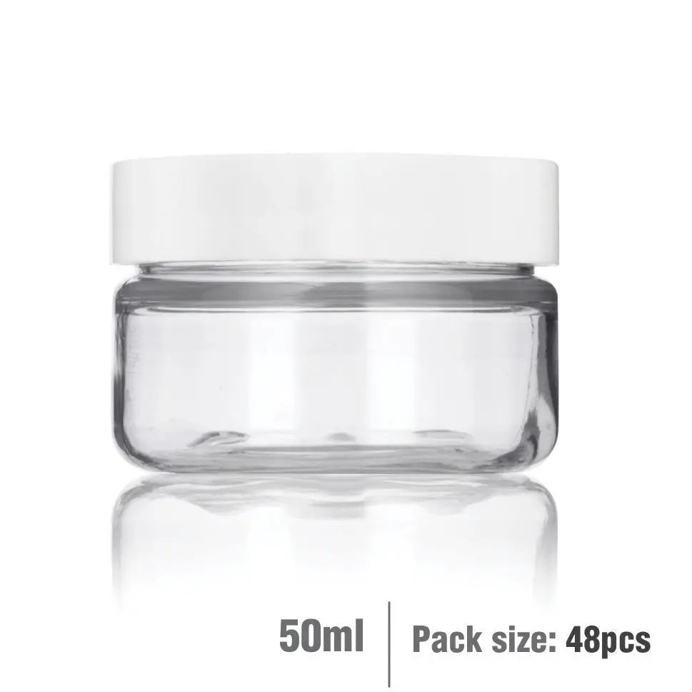 Buy Online 50ml Clear Basic Plastic Jar with White Straight Top Cap in India - Purenso Select
