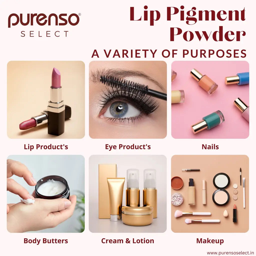 Lip Pigment Powder I Add color to your lipsticks, versagel, lip gloss, lip  balm, and any other oil-based formulas. – Purenso Select