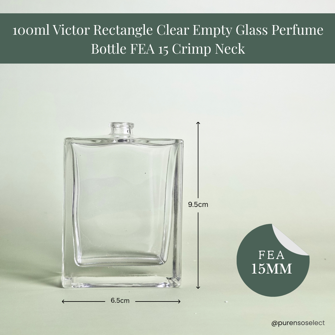 100ml Victor Rectangle Clear Empty Glass Perfume Bottle FEA 15 Crimp Neck