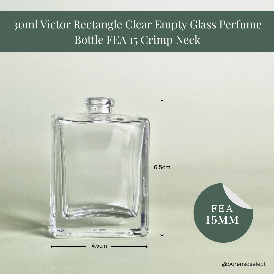 30ml Victor Rectangle Clear Empty Glass Perfume Bottle FEA 15 Crimp Neck
