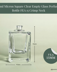 50ml Micron Square Clear Empty Glass Perfume Bottle FEA 15 Crimp Neck