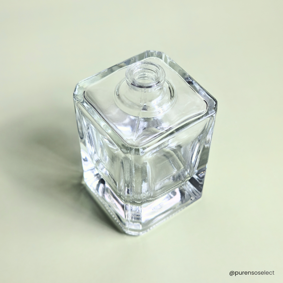 50ml Micron Square Clear Empty Glass Perfume Bottle FEA 15 Crimp Neck