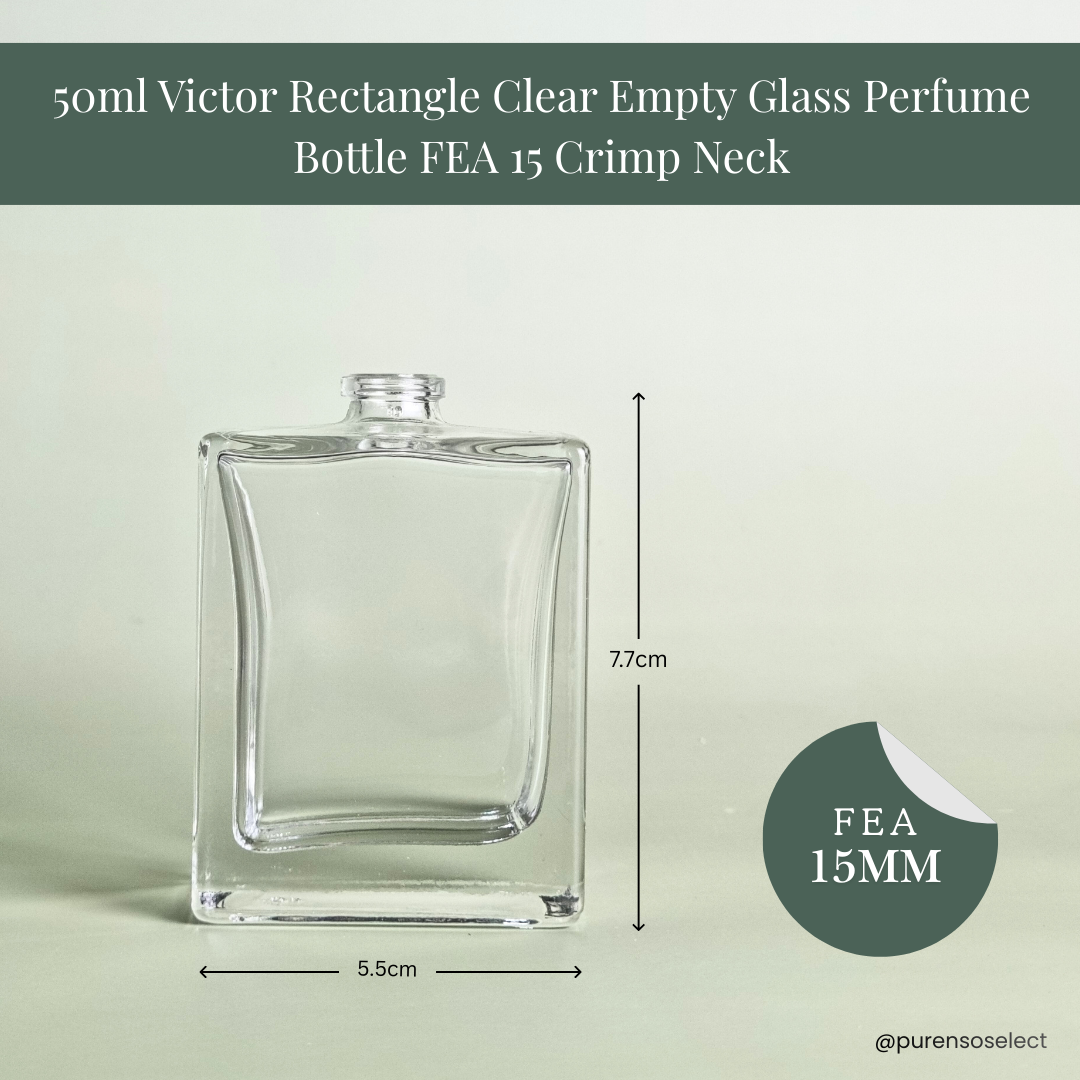 50ml Victor Rectangle Clear Empty Glass Perfume Bottle FEA 15 Crimp Neck