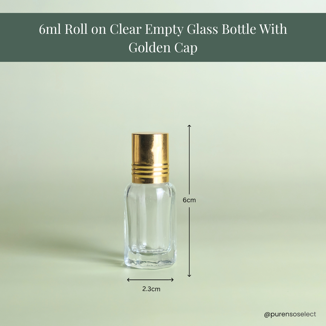 6ml Roll on Clear Empty Glass Bottle With Golden Cap