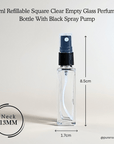 8ml Refillable Square Clear Empty Glass Perfume Bottle With Black Spray Pump
