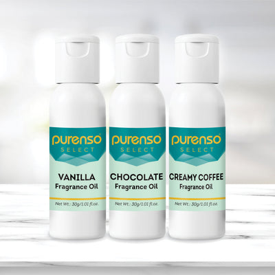 Buy Online Fragrance Oil Combo - Vanilla + Creamy Coffee + Chocolate (30g x 3 Bottles) in India - Purenso Select