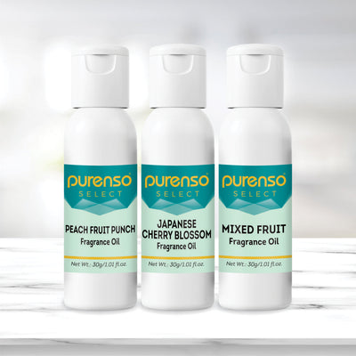 Buy Online Fragrance Oil Combo - Peach Fruit Punch + Japanese Cherry Blossom + Mixed Fruit (30g x 3 Bottles) in India - Purenso Select