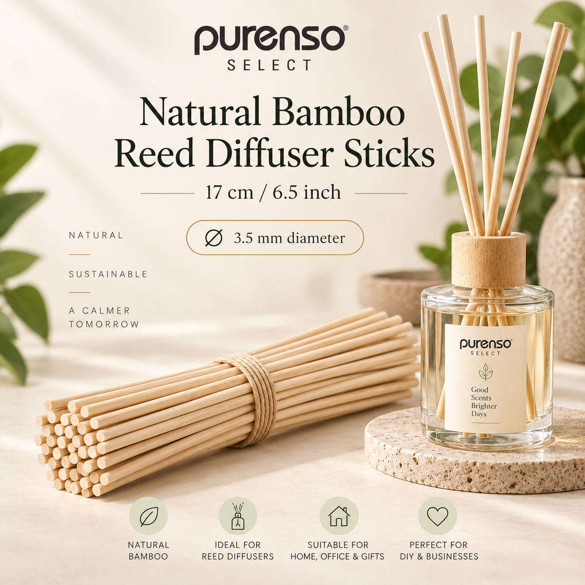 Natural Bamboo Reed Diffuser Sticks – 17 cm (6.5 inch)