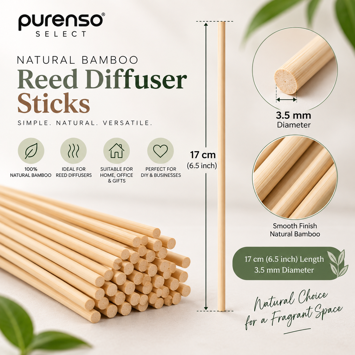 Natural Bamboo Reed Diffuser Sticks – 17 cm (6.5 inch)