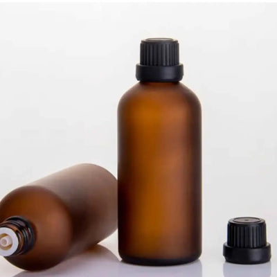 Buy Online 100ml Amber Frosted Glass Bottle with Black Ribbed Cap and Orifice Dropper in India - Purenso Select