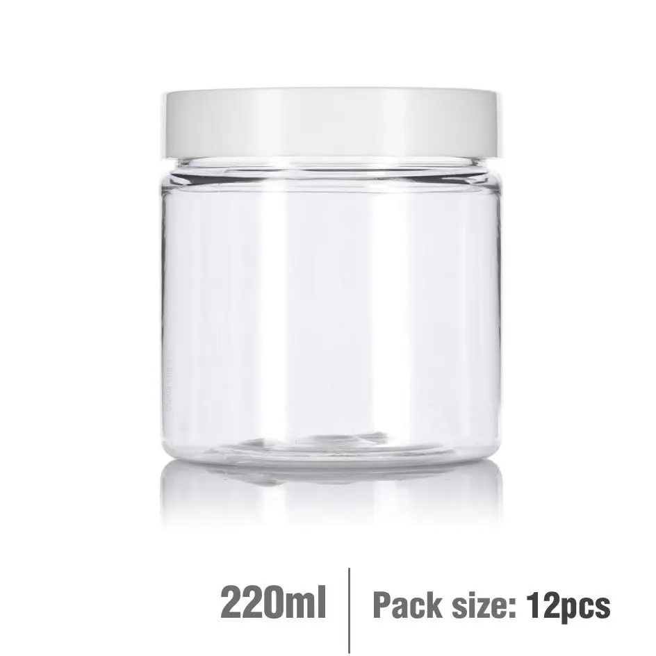 220ml Clear Basic Plastic Jar with White Straight Top Cap - PurensoSelect