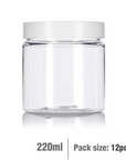 220ml Clear Basic Plastic Jar with White Straight Top Cap - PurensoSelect