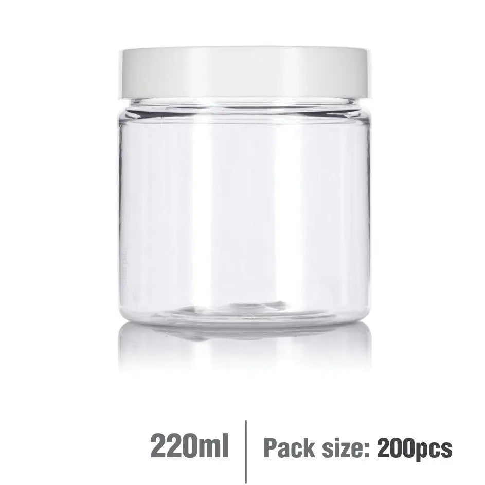 220ml Clear Basic Plastic Jar with White Straight Top Cap - PurensoSelect