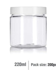 220ml Clear Basic Plastic Jar with White Straight Top Cap - PurensoSelect