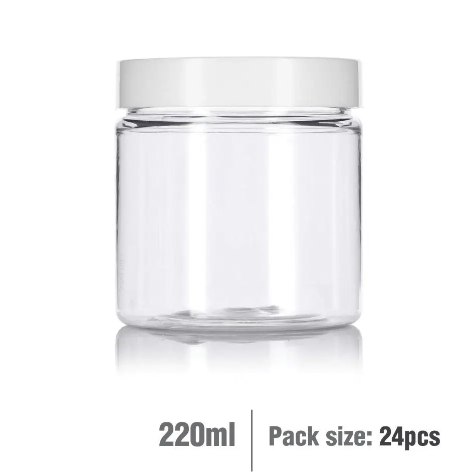 220ml Clear Basic Plastic Jar with White Straight Top Cap - PurensoSelect