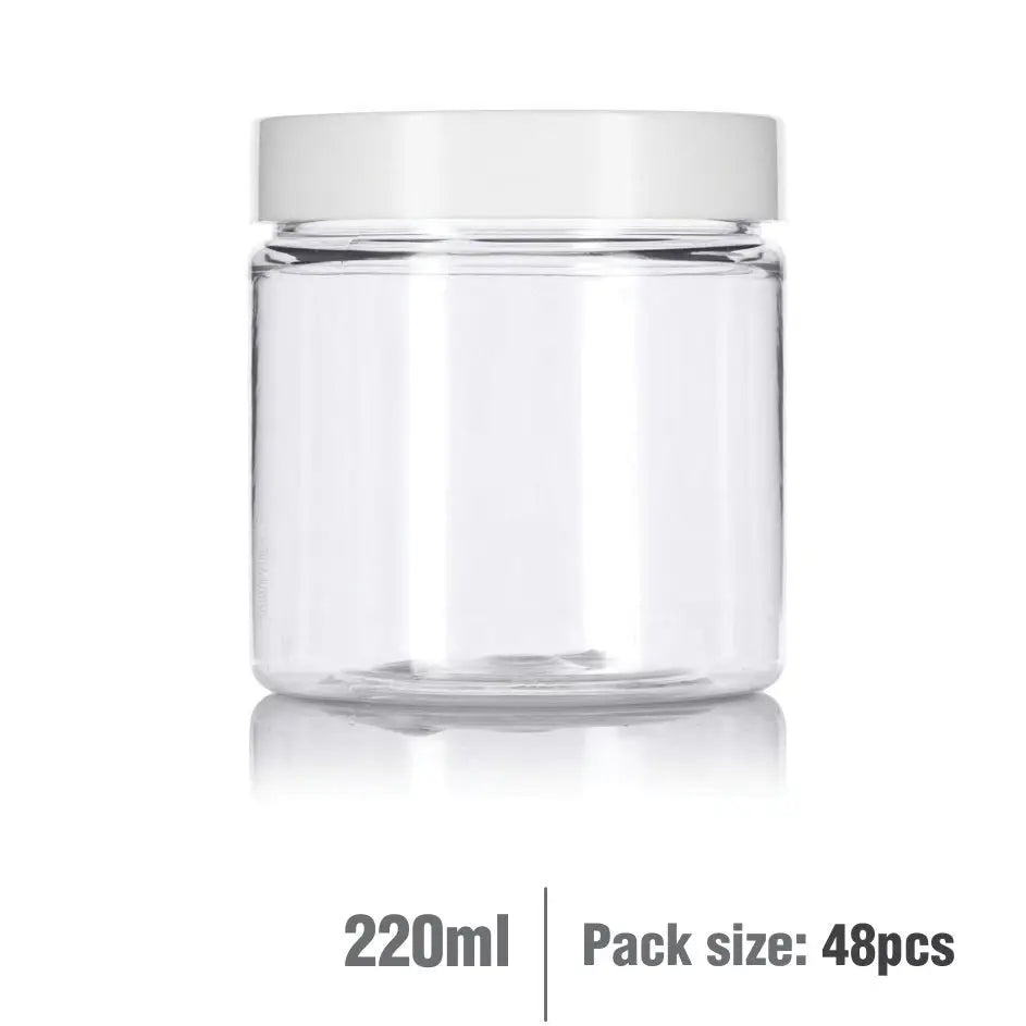 220ml Clear Basic Plastic Jar with White Straight Top Cap - PurensoSelect