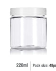 220ml Clear Basic Plastic Jar with White Straight Top Cap - PurensoSelect