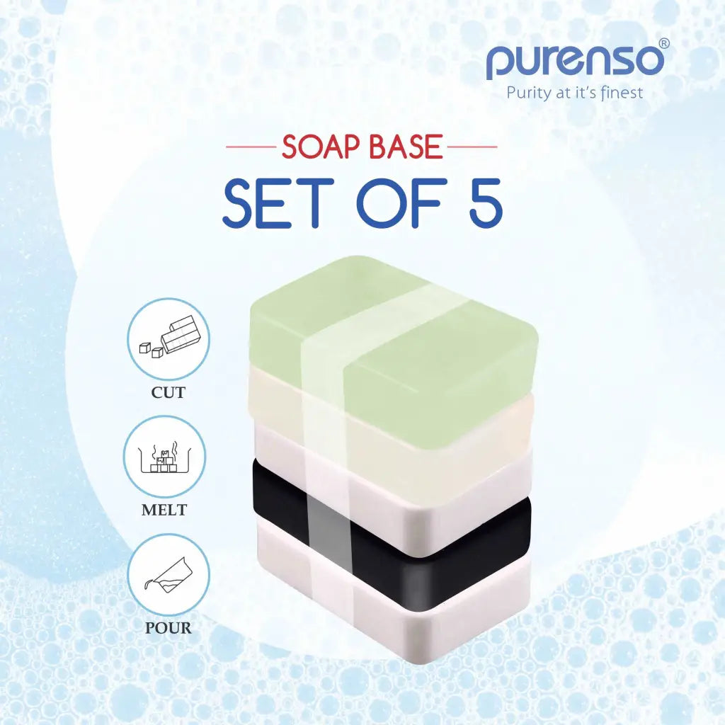 5 Sets of Melt &amp; Pour Soap Base - Crystal, Opaque, Charcoal, Aloe Vera, Goatmilk (500g x 5 Slabs) - PurensoSelect