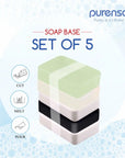 5 Sets of Melt & Pour Soap Base - Crystal, Opaque, Charcoal, Aloe Vera, Goatmilk (500g x 5 Slabs) - PurensoSelect
