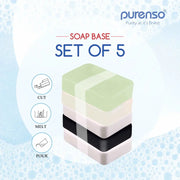 5 Sets of Melt & Pour Soap Base - Crystal, Opaque, Charcoal, Aloe Vera, Goatmilk (500g x 5 Slabs) - PurensoSelect