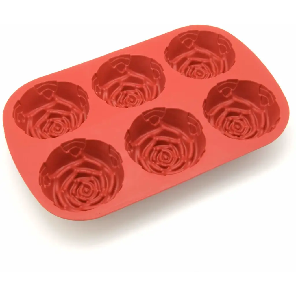 6 Cavities Rose Flower with Leaf Shape Silicone Mould (PUR1015-07) - PurensoSelect